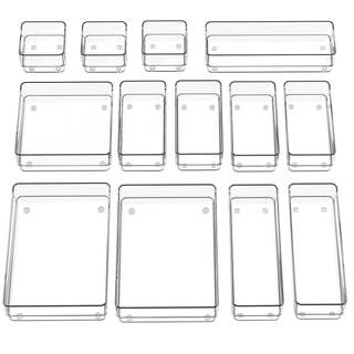 SMARTAKE 13 PCS Drawer Organizer 5-Size Desk Makeup Drawer Organizer Clear | Storage Trays for Makeup with Non