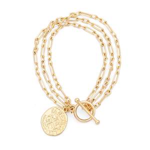 PEARLADA 18k Gold Plated Chain Layerd Bracelet Coin Charm Toggle Bracelet Trendy Cubic Zirconia Jewelry 1. Tri