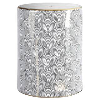 JONATHAN Y Fish Scale Garden Stool Modern Ceramic 17" Table, White/Gold | Chinoiserie Drum Indoor/Outdoor Pati