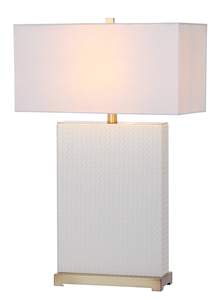 SAFAVIEH Lighting Collection Joyce Modern Art Deco Cream Faux Woven Leather Rectangle Shade 28-inch Bedroom Li