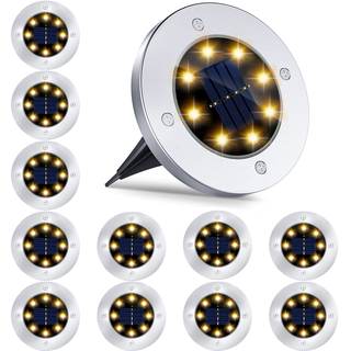 12 Pack 8LED Solar Garden Lights Outdoor Waterproof Sidewalk Disk Bright In-Ground Landscape Lighting for Lawn
