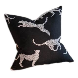 Croker Horse 18x18'' Throw Pillow Cushion Covers - Black Embroidery Leopard Cheetah Luxury Modern Style Couch 