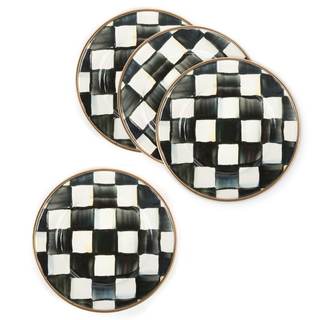 MACKENZIE-CHILDS Appetizer Plate Set, Black-and-White Courtly Check | Hand-painted design, made from enameled 