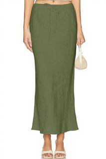 Linen Maxi Skirts with Lining Drawstring Flowy Flared White Long Skirts for Women Small Army Green