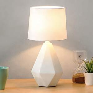 SOTTAE Modern Small Ceramic Table Lamp, White Irregular Geometric Bedside Table lamp for Bedroom,Nightstand La
