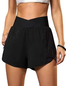 Blooming Jelly Women's Athletic Running Shorts Crossover Gym Workout Shorts | Stretchy High Waisted, Tummy Con