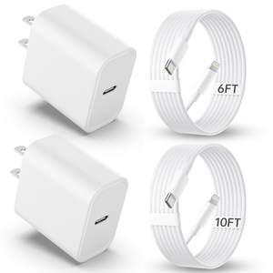 iPhone Charger Fast Charging, 2Pack USB C Charger Block with 6&10FT Cables | Fast Charger USB C Adapter with 6