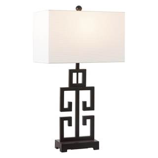 SAFAVIEH Lighting Collection – Greek Key Table Lamp Set of 2 – Oil-Rubbed Bronze Base with White Fabric Shade,