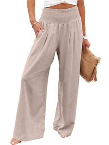 ANRABESS Women Linen Palazzo Pants Summer Boho Wide Leg High Waist Casual Lounge Pant…