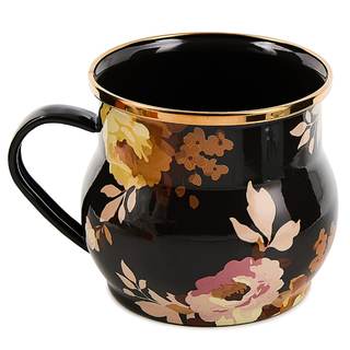MACKENZIE-CHILDS Enamel Mug, 16 Ounces, Wild Rose Brown | Hand-applied design, made from enameled steel, ideal