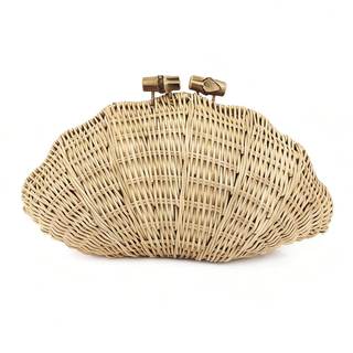 CUXVA Handwoven Shell Rattan Clutch for Women Summer Beach Straw Bags Sea Shell Clutch Purse Beige