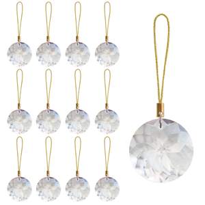 12 Pcs Crystal Glass Christmas Balls Ornaments, 1.18″ Mini Round Prism Flower Xmas Tree Decorations, Hanging O