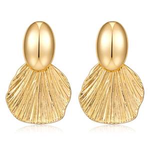Gold Plated Earrings Dangle Chunky Fan-shaped Earrings Shell Earring for Women Two-Tone Fashion Statement Jewe