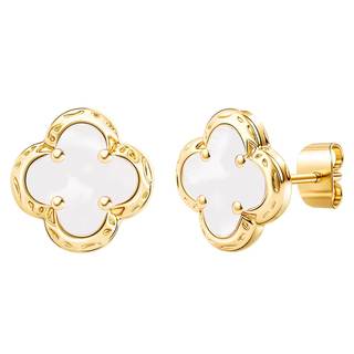 Elegant Black Onyx Clover Stud Earrings, 14K Gold Plated Four Leaf Hypoallergeinc Stud Stainless Steel Flower 