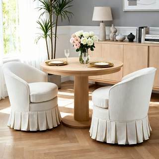 chairus Upholstered Dining Chairs Set of 2, Linen Barrel Dining Room Chairs with Pleated Skirt & Metal Legs, M