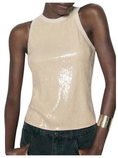 Milumia Women's Sequin Tank Top Round Neck Sleeveless Party Club Rave Tops | Sparkly, Vest, Crewneck, Night Ou