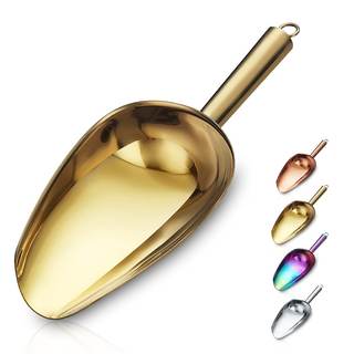 Berglander Stainless Steel Gold Ice Scoop 6 OZ, Titanium Golden Plating Metal Ice Scooper For Ice Maker, Multi