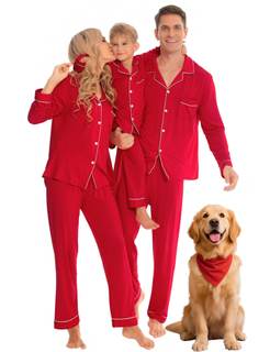 SWOMOG Family Christmas Pajamas Set Long Sleeve Sleepwear Sets Button Down Loungewear Set Party Holiday Pjs Se