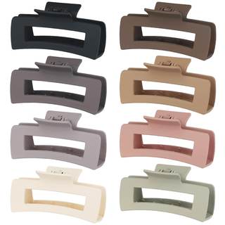 CHANDAT 4.1 Inch Large Hair Clips 8 Pcs Square Claw Clips for Thick Hair Big Hair Claw Clips Acrylic Banana Ja
