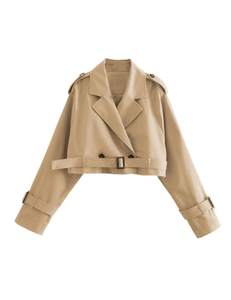 Xiaoxuemeng Women's Cropped Trench Coat Casual Double Breasted Short Jacket | Lapel Collar Fall Trench Coat wi