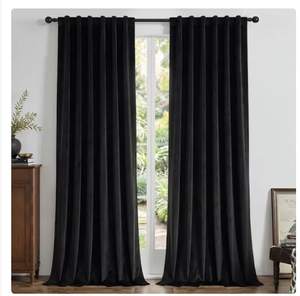 Joydeco Black 100% Blackout Curtains 84 Inch Length 2 Panels Set, Black Out Curtain for Bedroom Living Room, H
