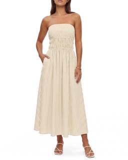 Waist Wow Women Striped Strapless Maxi Dress Casual Smocked Tube Top Long Dresses Beach Vacation Flowy Sundres