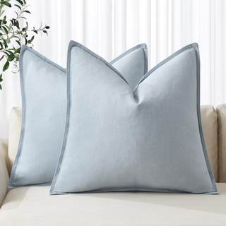 MIULEE Decorative Linen Pillow Covers 20x20 Inch Light Blue | Boho Farmhouse​ ​Neutral Couch Throw Pillows for